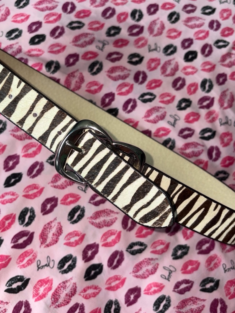 White House Black Market zebra print calf hair belt